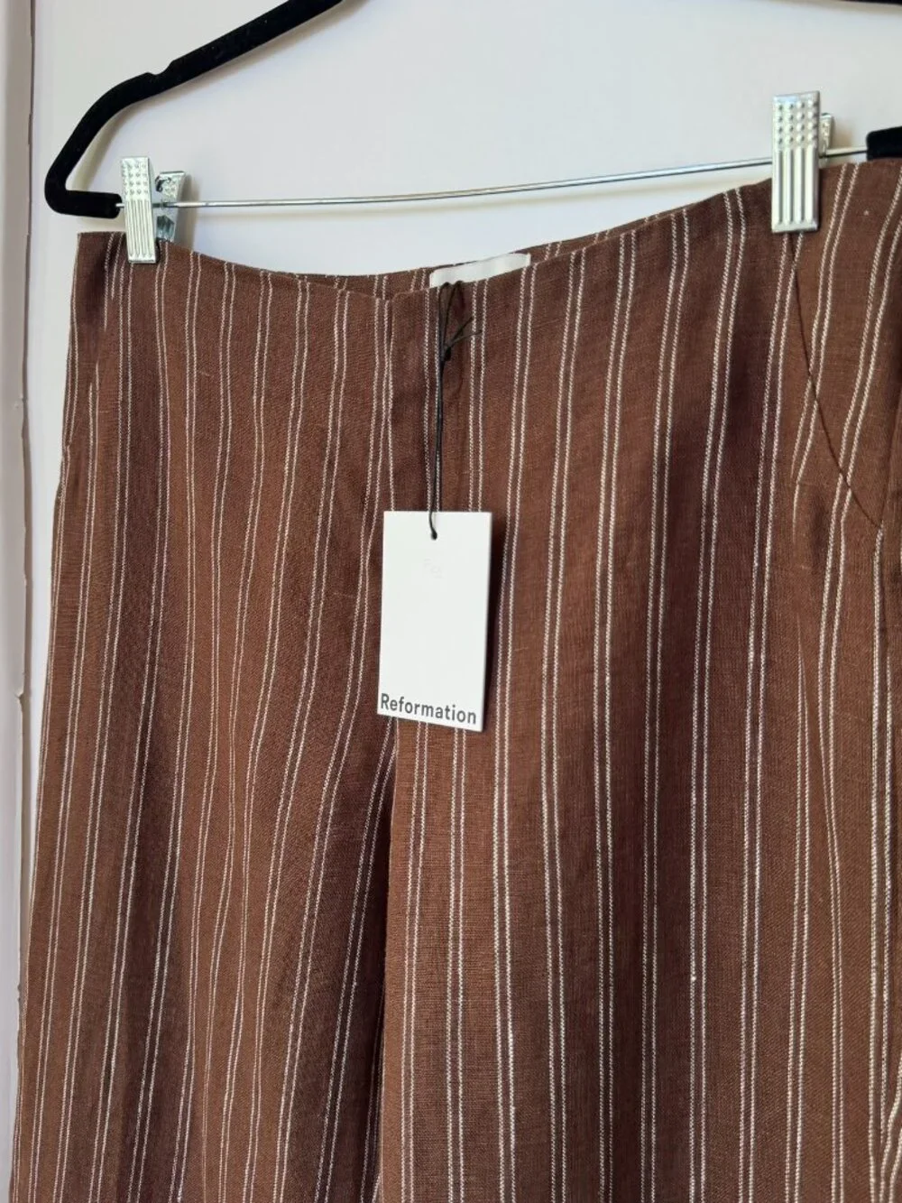 NWT Reformation Vida Linen Low-Rise Pants Brown Boardwalk Stripe 6
